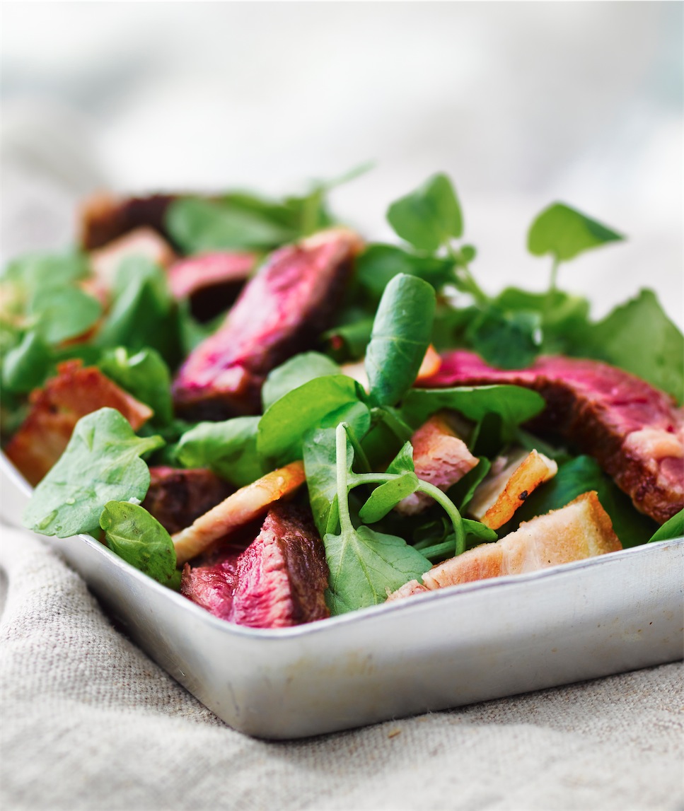 Dry aged Chuck Eye steak and pork belly salad .jpg